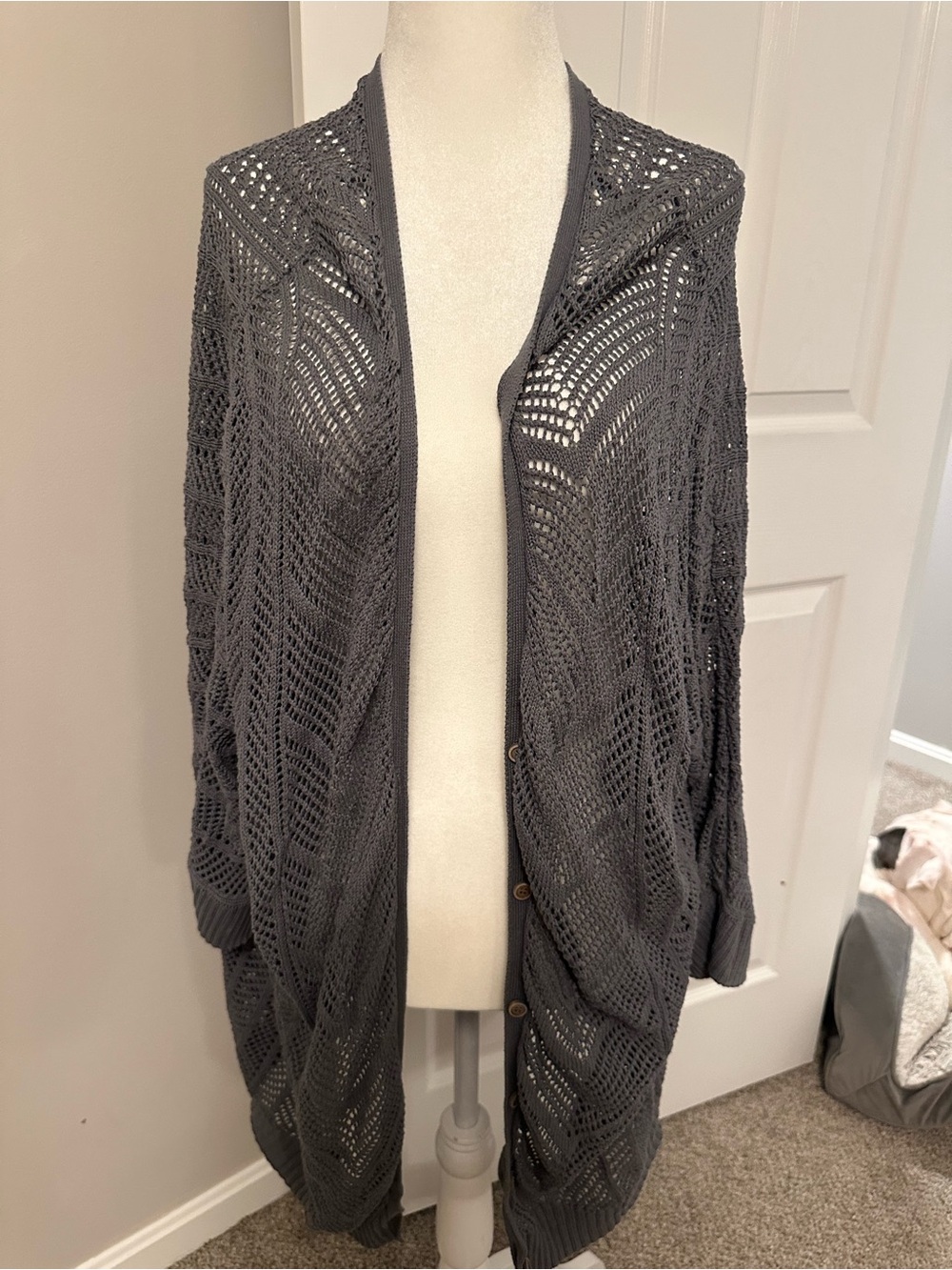 Gray Open-Knit Women’s Cardigan Sweater - Brand Unspecified